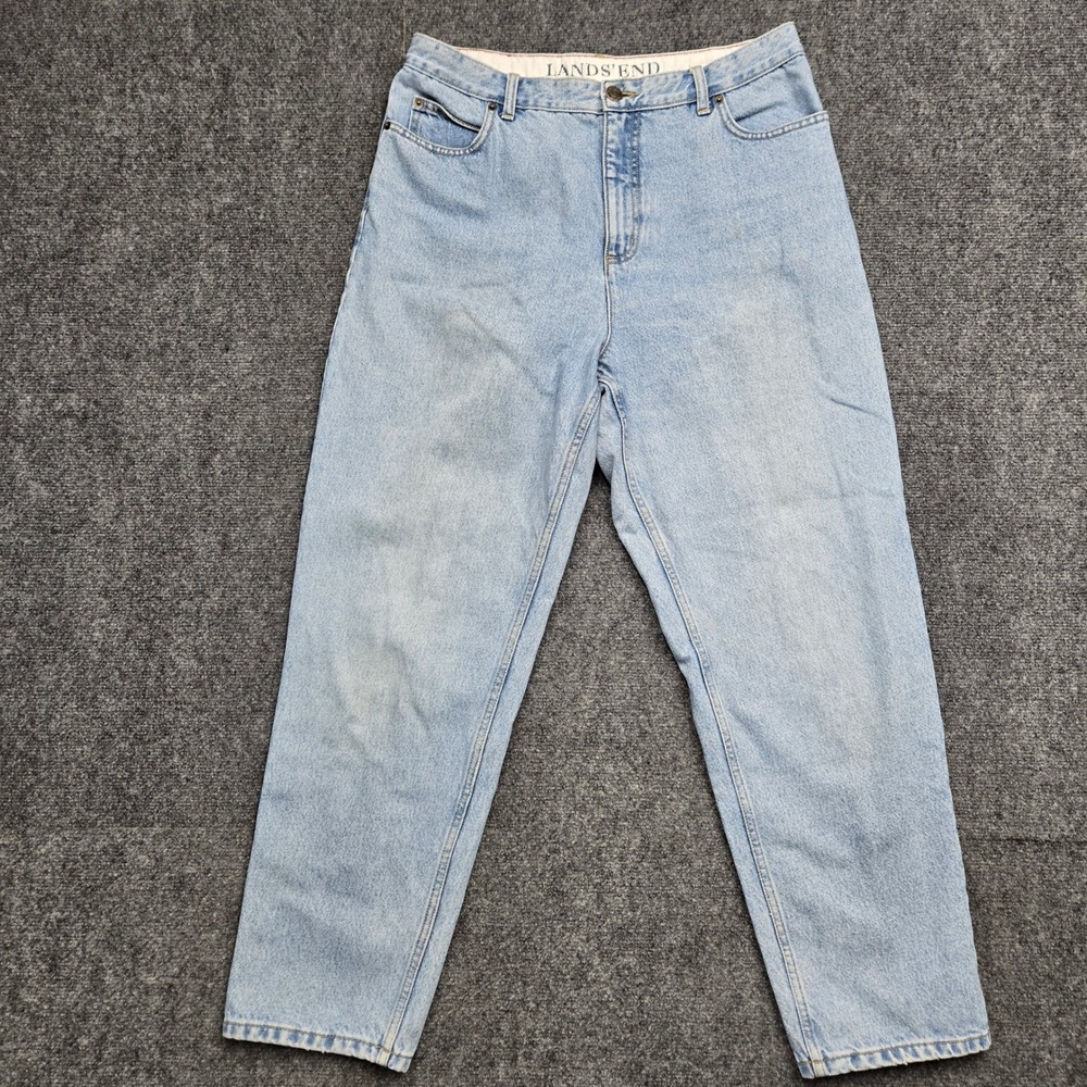 Lands End High Rise Straight Leg Jeans Light Wash Blue Denim Womens Size 14 34W